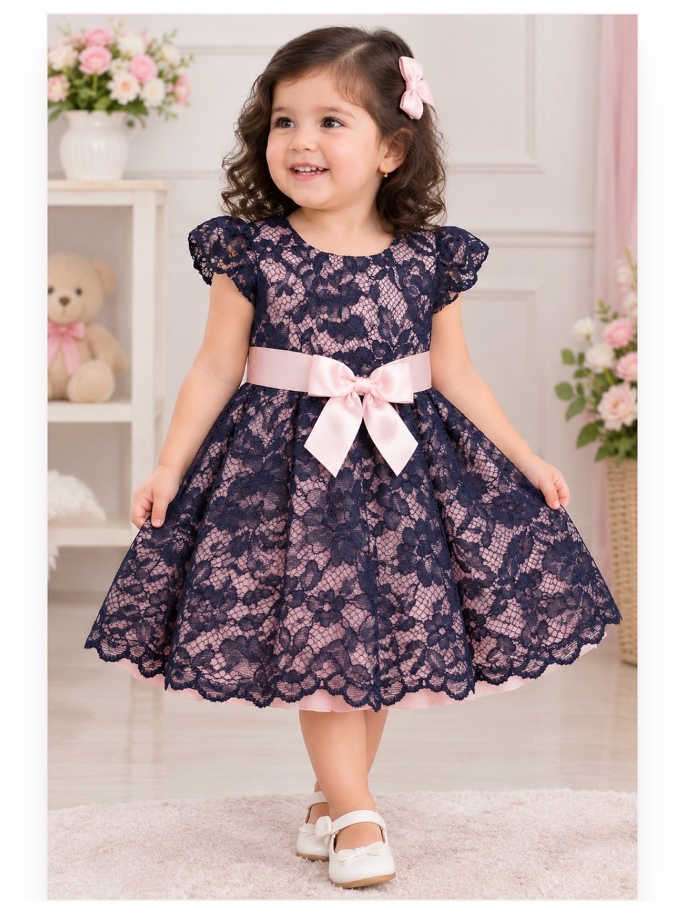 Betsey Johnson black Lace Dress with Pink Satin Bow